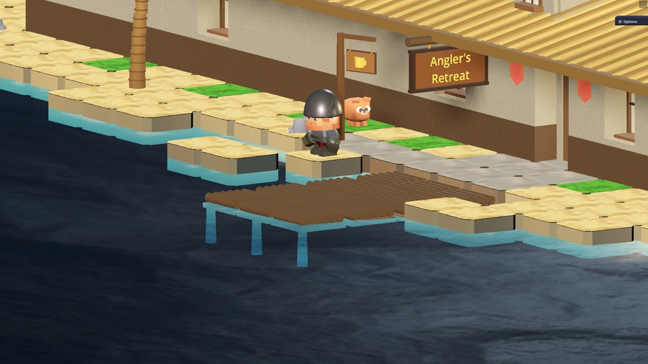 The Angler’s Retreat tavern exterior and its surrounding village in Vaultara.